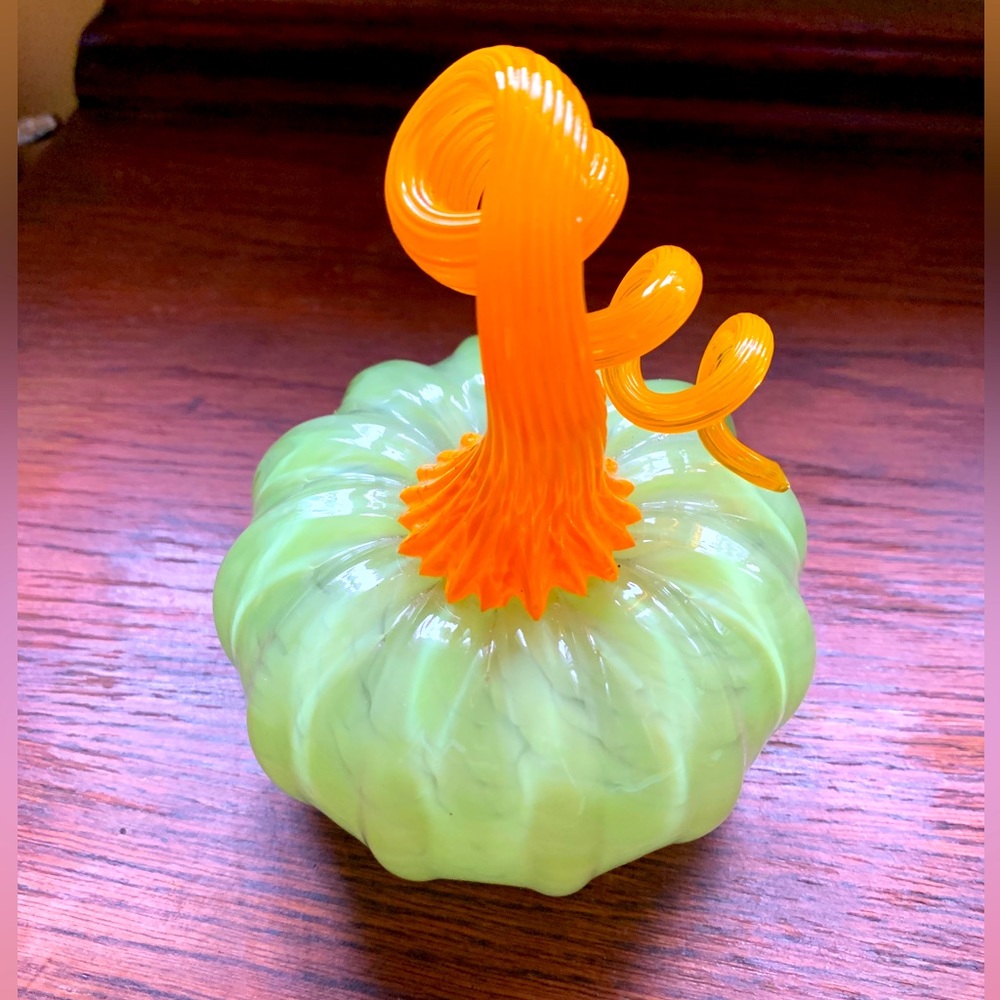 Blown Glass Pumpkin w/ Curly Stem
